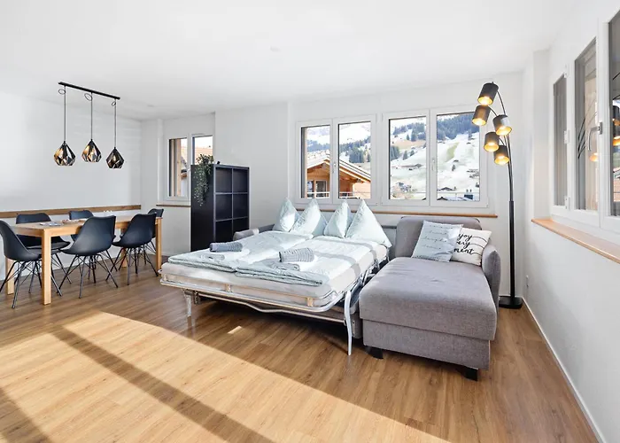 Chuenislodge1 Neu, Grosse Terrasse & Designerofen, Praechtige Aussicht Adelboden